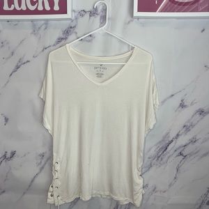 American eagle soft &sexy side braided white short sleeve shirt sz S